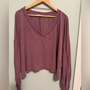 We The Free Mauve Boxy Blouse with Long Sleeves
